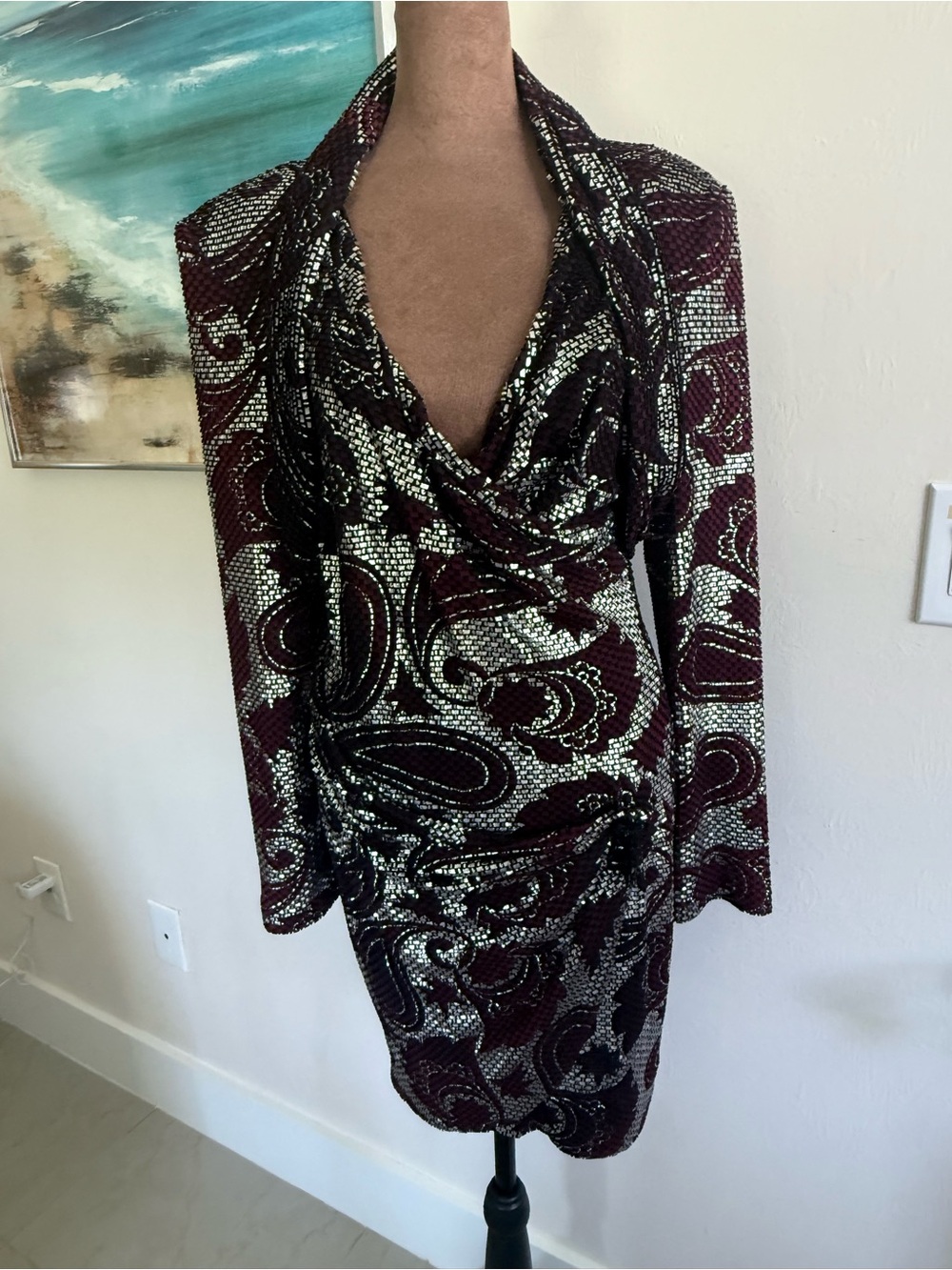 JANINE vintage old Hollywood glamour red black silver cocktail mini dress